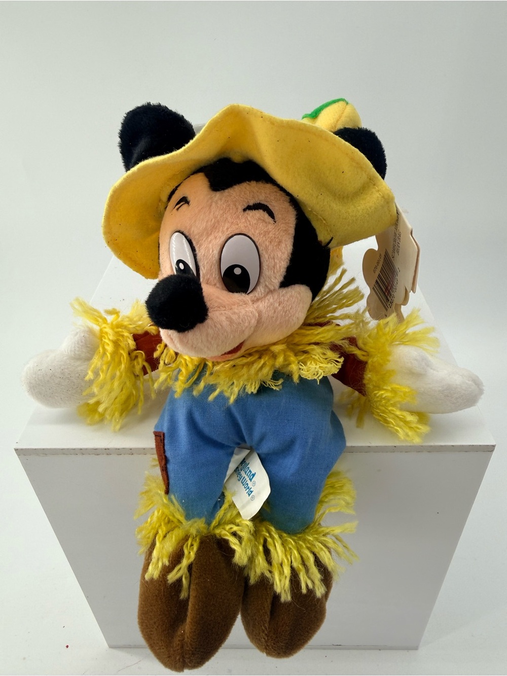 Disney Mickey Mouse Scarecrow Plush - Yellow Hat, Blue Overalls